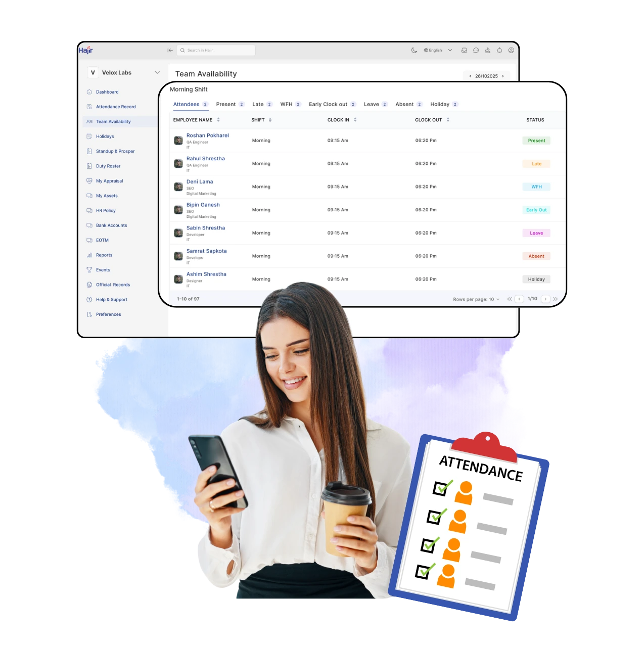 Time and attendance management in HajirHR Nepal with biometric tracking