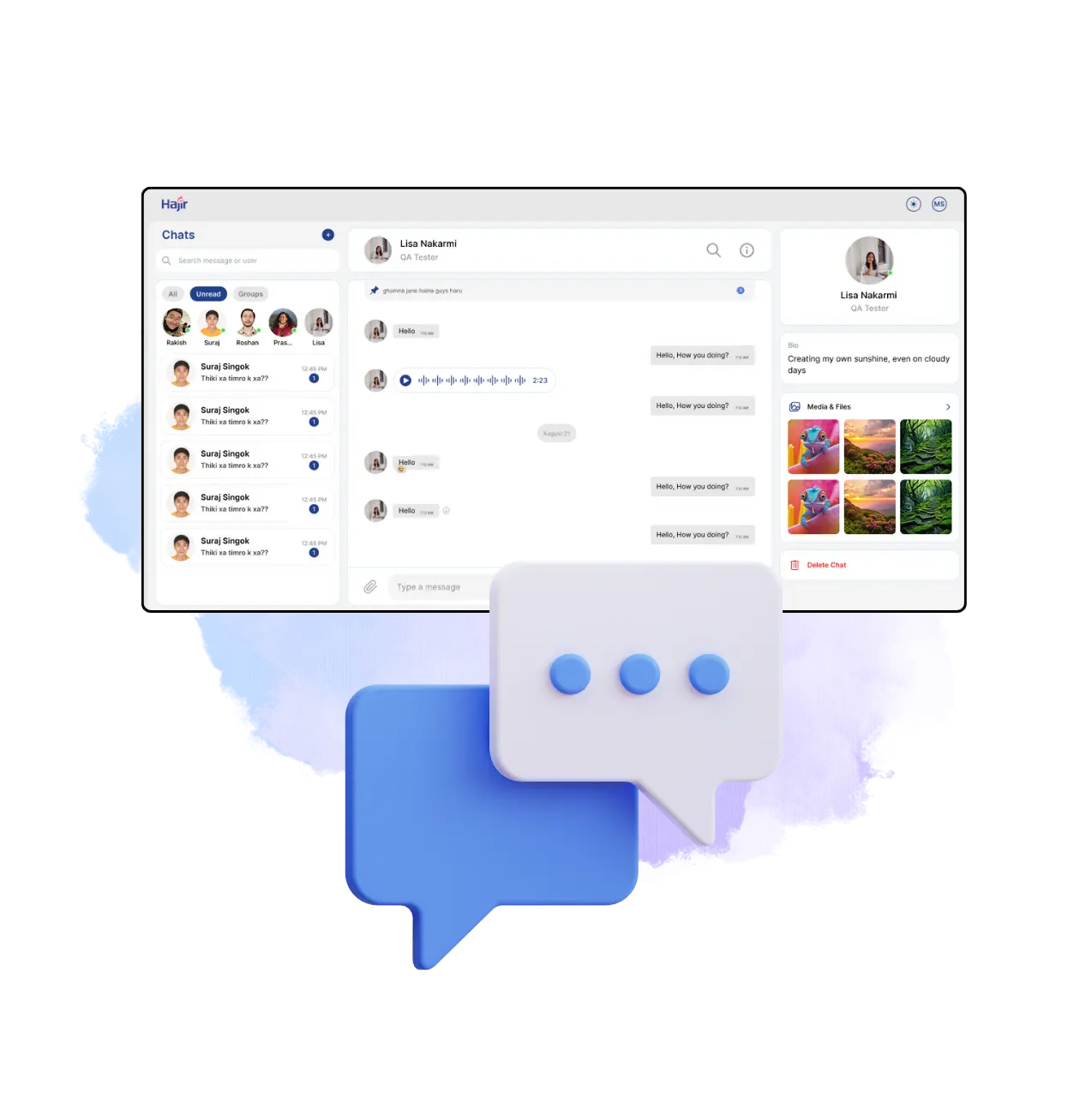 HajirHR Chat Management dashboard