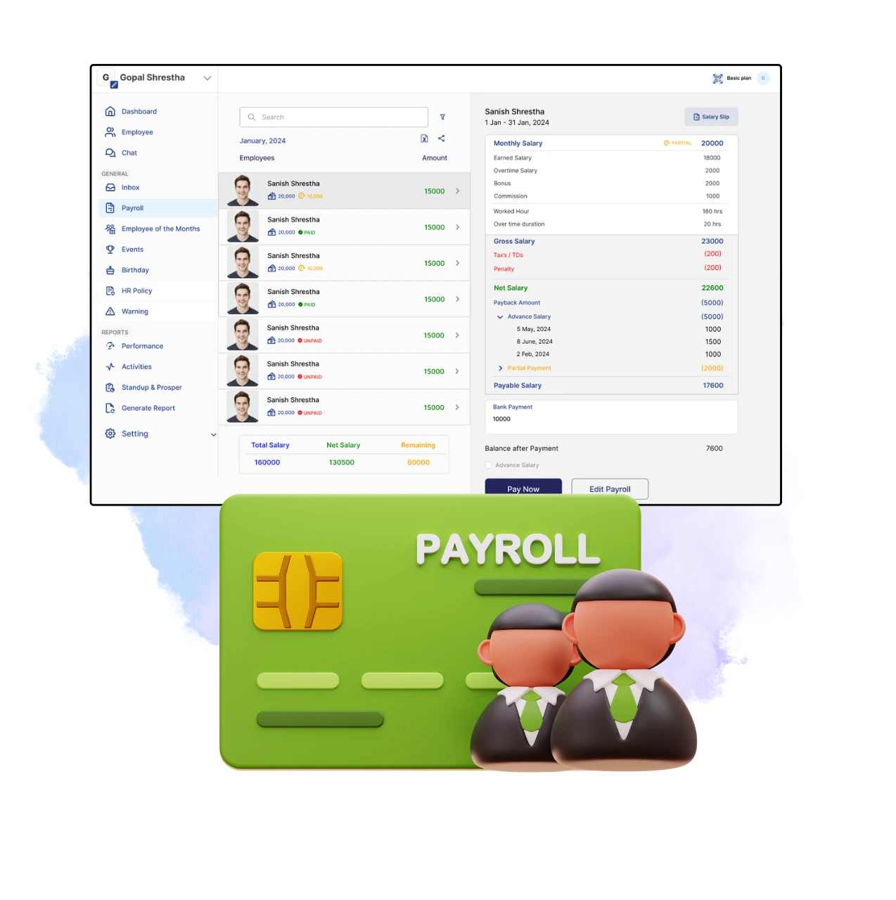 HajirHR Payroll Management System dashboard